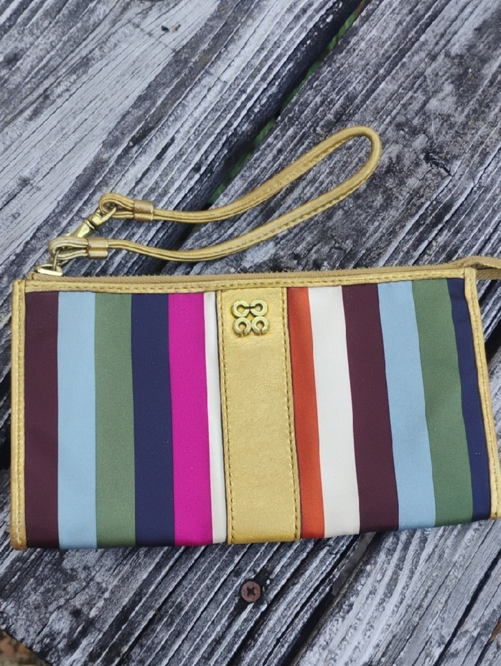 Coach Legacy Julia Stripe Zippy Wallet Wristlet. 
